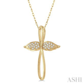 1/10 ctw Twisted Cross Angel Wings Round Cut Diamond Pendant With Chain in 10K Yellow Gold